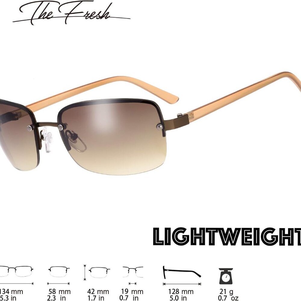 Minimalist Semi-rimless Rectangular Sunglasses for Men Women - Exquisite Packagi - Picture 3 of 6